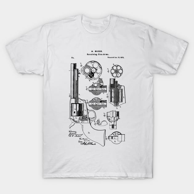 Mason Revolving Firearm Patent Black T-Shirt by Luve